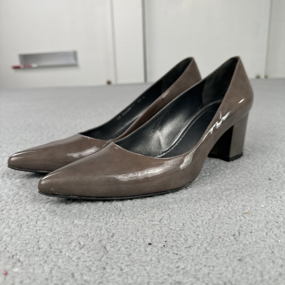 Stuart Weitzman‎ Women Pointed Toe Pump Heels 8.5M Grey Beige Patent Leather